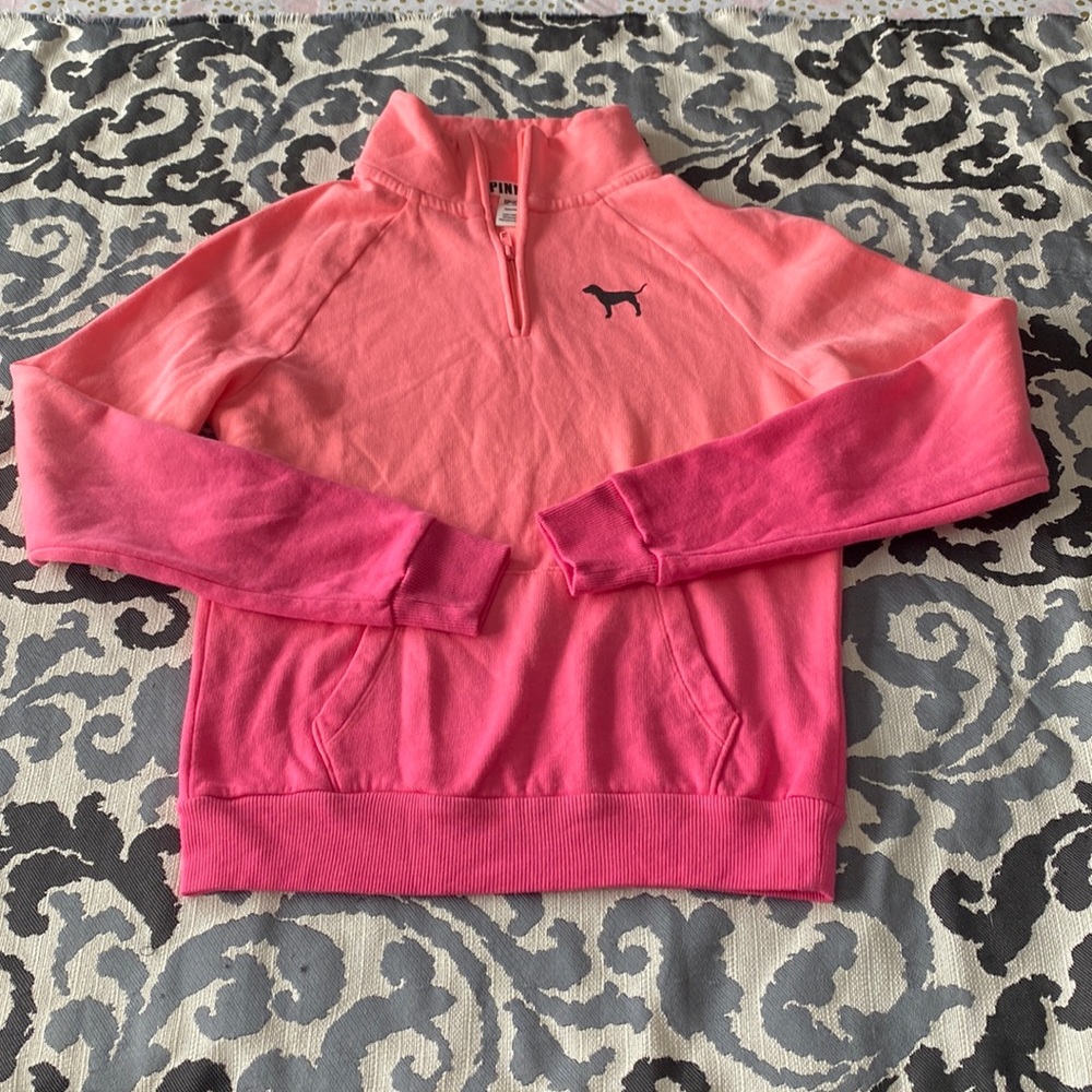 Women’s XS Pink by Victoria’s Secret, Ombré Orange/Pink 3/4 Zip Sweatshirt